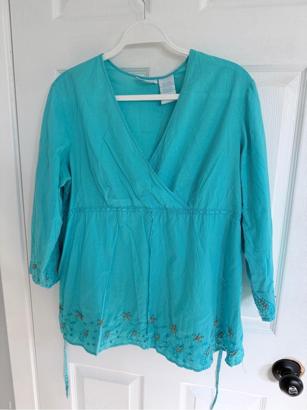 Announcements Maternity Boho Beaded Cotton Blouse Peacock Plume Coastal Beach L